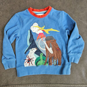Mini Boden Prehistoric Animals Woolly Mammoth Volcano Sweatshirt Blue Size 3-4Y